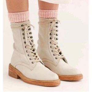 Free People Santa Fe Leather Lace-Up Boot in Cream Ecru EUR 40 USA 9.5 (Women's)